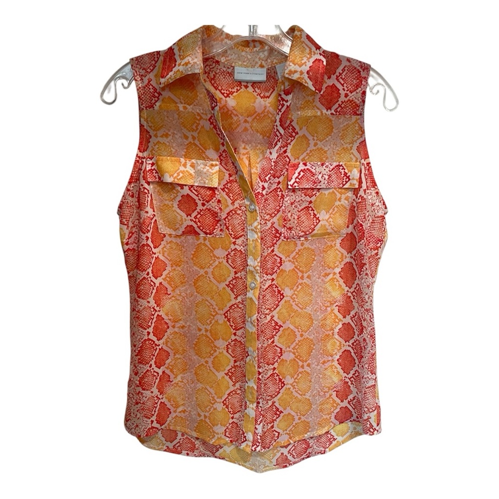 New York & Company Red and Yellow Snakeskin Blouse